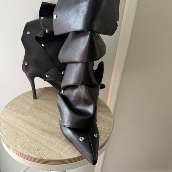 Eusibb Slouch Pointed Toe Knee High Boots Stiletto 8.5 Heel Pull On Convertible - Picture 10 of 17